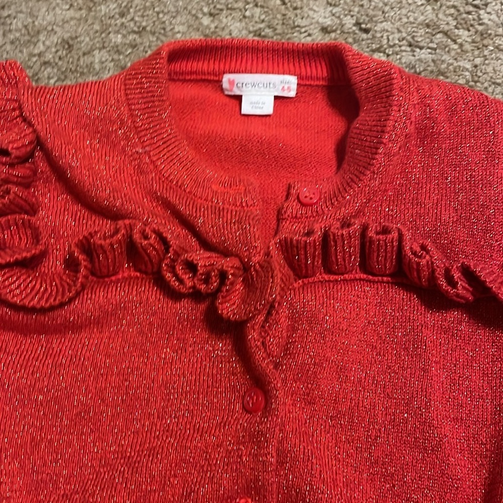 Crewcuts Red Sparkle Ruffle Cardigan - Picture 2 of 4